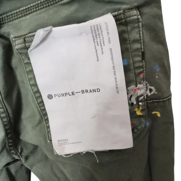 Men's Purple Brand Olive Green w/ Paint Splatters Streetwear Jeans
